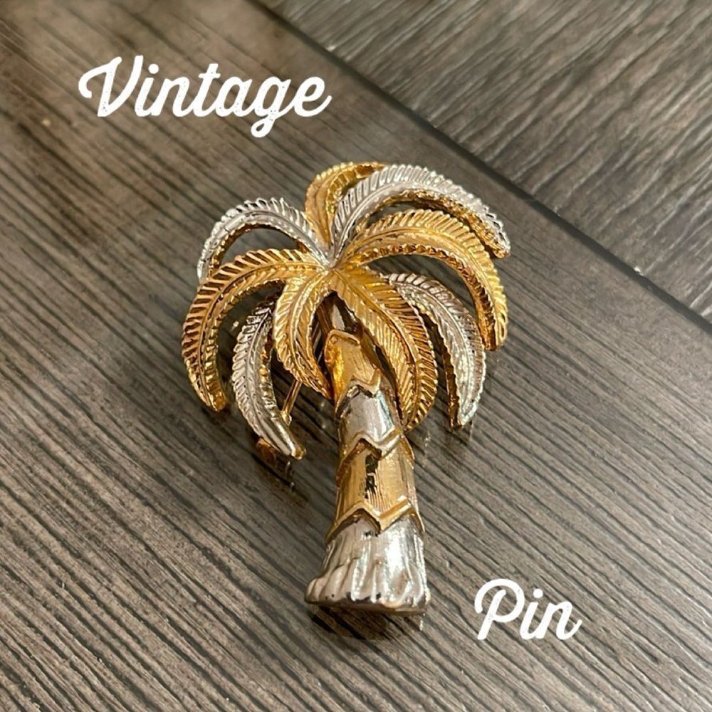 Vintage Two-tone Palm Tree Pin, Tropical Tree